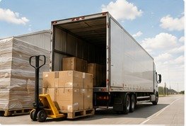 Wholesale freight truck being loaded with merchandise